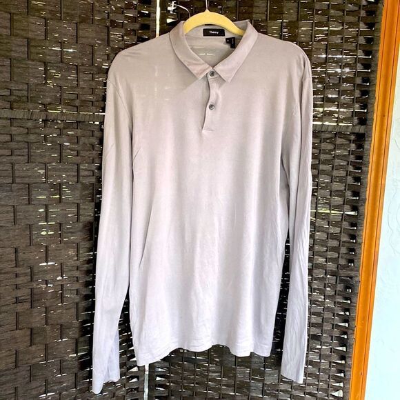 Theory Long Sleeve Gray Polo Shirt Size XL - Picture 2 of 6